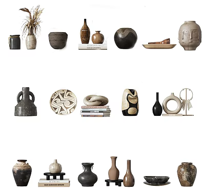 Diverse Handcrafted Ceramic Vessels With Unique Shapes And Neutral Tones For Home Decor 3d model