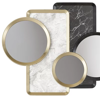 Elegant Modern Round And Square Mirrors With Gold Frame And Marble Background 3d model