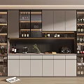 Modern Wine Cabinet With Glass Doors And LED Lighting For Wine Bottles And Glassware