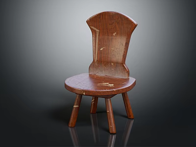 Rustic Wooden Chair With Curved Backrest Round Seat Natural Solid Wood Design 3d model
