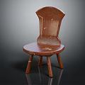 Rustic Wooden Chair With Curved Backrest Round Seat Natural Solid Wood Design