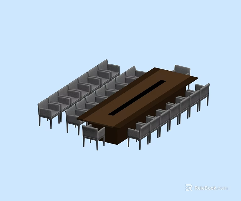 Long Wooden Conference Table With Gray Chairs In Meeting Room Setup 3d model 
