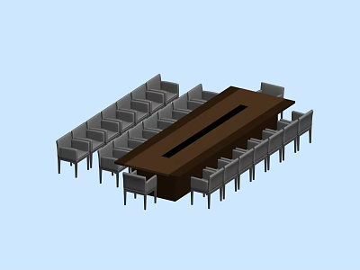 Long Wooden Conference Table With Gray Chairs In Meeting Room Setup 3d model