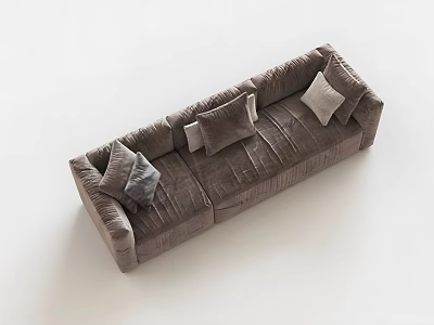 Modern Taupe Velvet Sectional Sofa With Plush Throw Pillows In Light Setting 3d model
