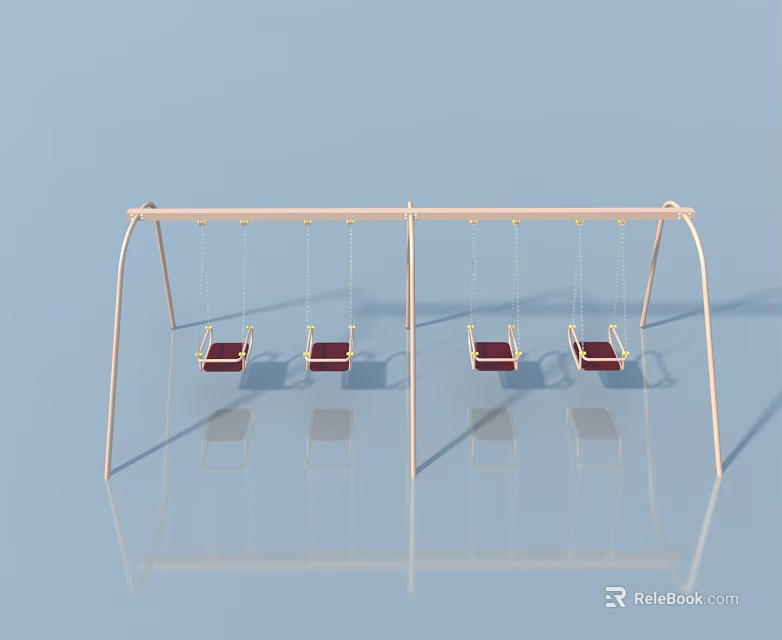 Light Colored Swing Set With Red Seats On Light Blue Reflective Floor 3d model 