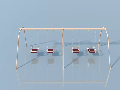 Light Colored Swing Set With Red Seats On Light Blue Reflective Floor 3d model