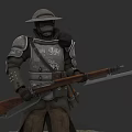 Vintage Rifle With Bayonet As Historical Weapon Carried By Armored Soldier