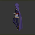Game Movie Character In Purple Cloak And Bodysuit With Red Ornaments White Gloves Yellow Boots