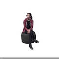 Young Woman Sitting On Cube Wearing Maroon Hoodie Black Tshirt Black Pants And Sneakers