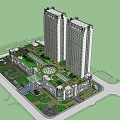 Modern High Rise Residential Building With Glass Curtain Walls And Landscaped Areas