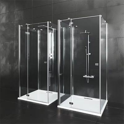 Modern Transparent Glass Shower Sauna Enclosure With Metal Fixtures And White Base 3d model