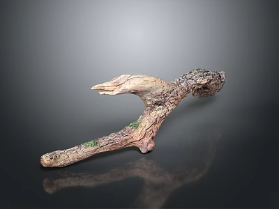 Natural Wood And Stone Decorative Branch With Green Accents And Textured Surface 3d model