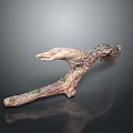 Natural Wood And Stone Decorative Branch With Green Accents And Textured Surface