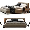 Modern Upholstered Double Bed With Neutral Tones Pillows And Bedside Tables 3d model