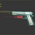 Metallic Tactical Pistol Featuring Silencer Laser Sight And Glossy Surface Reflection