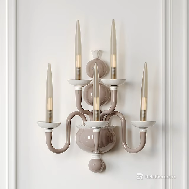 Elegant Modern Wall Lamp With Curved Arms Glass Shades And Beige Base On White Wall 3d model 