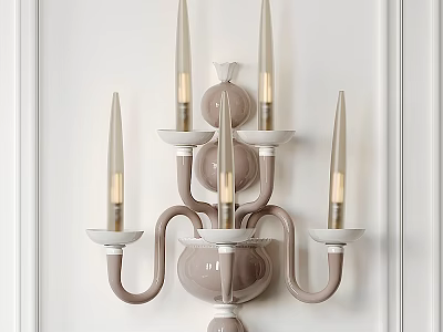 Elegant Modern Wall Lamp With Curved Arms Glass Shades And Beige Base On White Wall 3d model