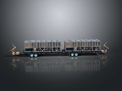 Mobile Trailer Mounted Wind Turbine Energy System With Equipment Modules 3d model
