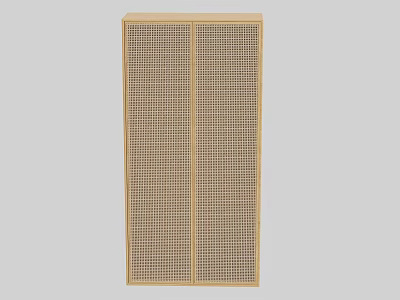 Light Colored Wooden Wardrobe With Double Door Grid Design And Simple Structure 3d model