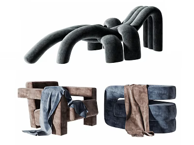 Modern Single Sofa Designs With Curved Structure And Colored Blankets 3d model