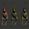 Colorful Spiked Dinosaur Figures Standing On Dark Background With Detailed Features