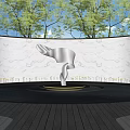 Silver Sculpture Under Arch Structure With Trees Water Surface Smooth Stone Floor And Lighting 3d model