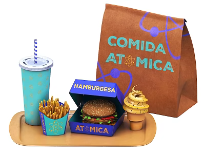 Delicious Atomica Food Set With Hamburger Fries Drink And Ice Cream 3d model