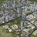 Aerial Urban Planning View With High Rise Buildings Streets And Green Spaces
