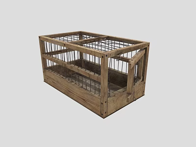 Vintage Wooden Cage With Metal Bars And Open Design Structure 3d model
