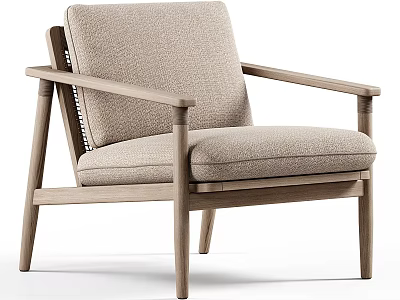 Modern Accent Chair With Wooden Frame And Beige Upholstered Seat Featuring Clean Lines 3d model