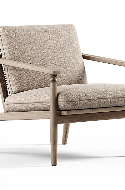 Modern Accent Chair With Wooden Frame And Beige Upholstered Seat Featuring Clean Lines 3d model