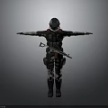 Tactical Armored Character with Helmet Rifle and Biological Creature Design Features