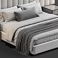 Modern Double Bed With Soft Upholstered Headboard Nightstands Gray Pillows And Beige Throw Blanket