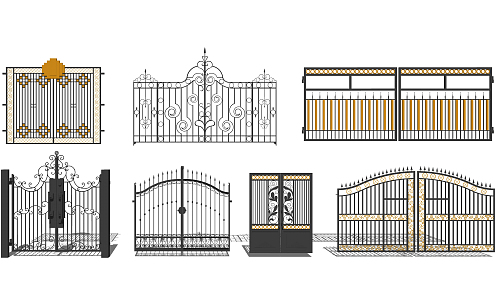 European-style gate wrought iron garden gate combination 3d model