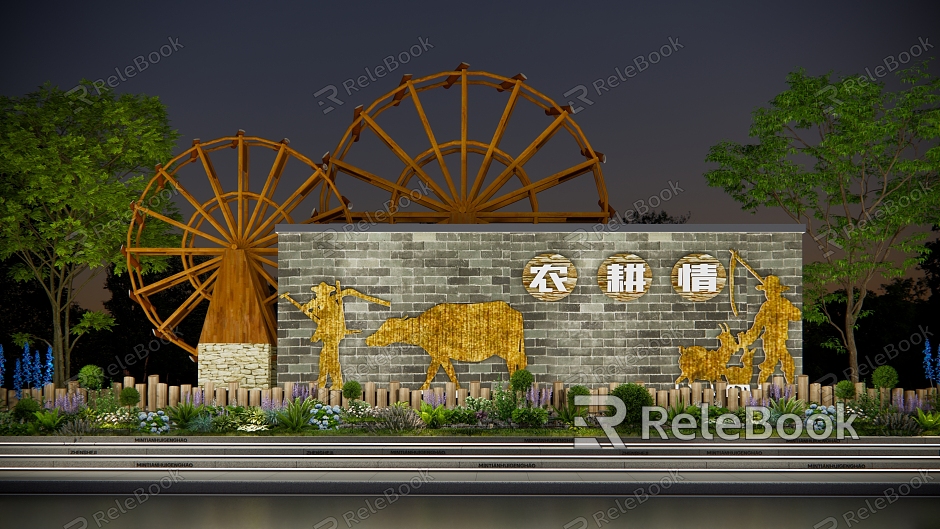 Agricultural Culture Landscape Wall Pioneer Cattle Rust Board Landscape Wall Rural Culture Landscape Wall New Chinese Style Rust Board Landscape Wall Folk Custom Landscape Wall Rural Wall Farming Culture Landscape Wall model