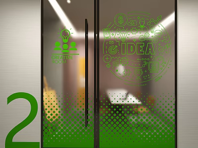Green Glass Door Decorative Stickers With Creative Icons IDEA Lettering And Number 2 3d model
