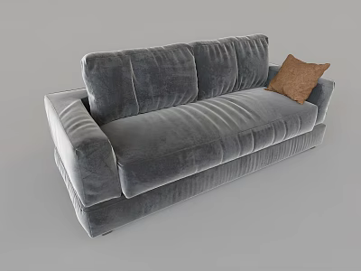 Gray Velvet Double Sofa with Brown Cushion and Modern Comfortable Design 3d model