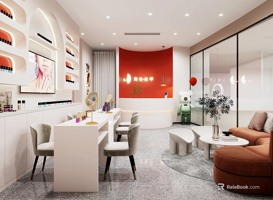 Luxury Modern Beauty Salon Interior With Styling Stations Comfortable Seating And Decorative Elements 3d model 