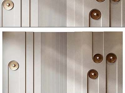 Modern Metallic Wall Decor With Vertical Stripes And Brass Circular Accents 3d model