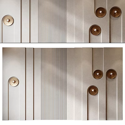 Modern Metallic Wall Decor With Vertical Stripes And Brass Circular Accents 3d model
