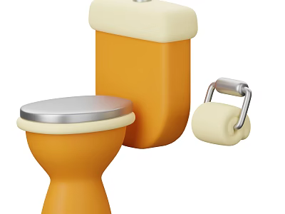 Orange Toilet with Silver Lid Water Tank and Metal Toilet Paper Holder with Cream Paper 3d model