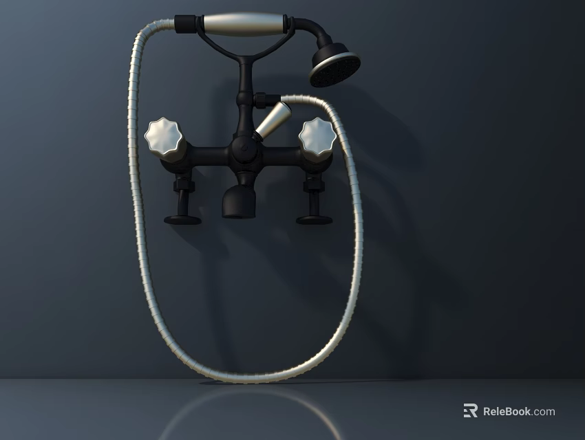 Wall Mounted Shower Faucet With Two Handles And Flexible White Hose 3d model 