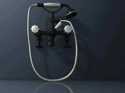 Wall Mounted Shower Faucet With Two Handles And Flexible White Hose 3d model