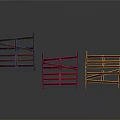 Three Brown Wooden Folding Gates Against Gray Background With Reflective Surface