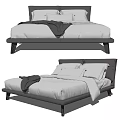 Modern Double Bed With White Sheets Gray Blanket And Leather Headboard 3d model