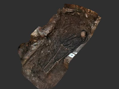 Man Skeleton Discovered in Soil at Archaeological Excavation Site 3d model
