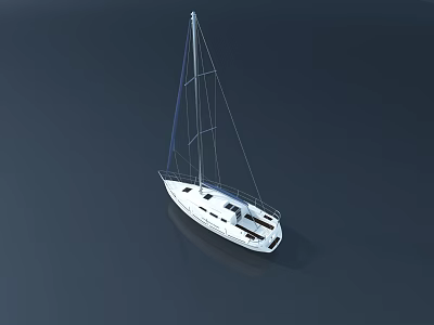 Wooden Sailboat With White Hull And Tall Masts Floating On Calm Water Surface 3d model