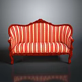 Classic Red Striped Sofa With Carved Wooden Frame And Traditional Design