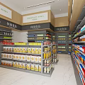 General Merchandise Supermarket Interior with Snacks Baking Supplies and Neatly Arranged Shelves