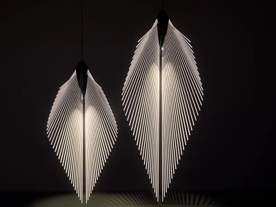 Two Modern Feather Like Design Pendant Lights With Illuminated Light Shadow 3d model